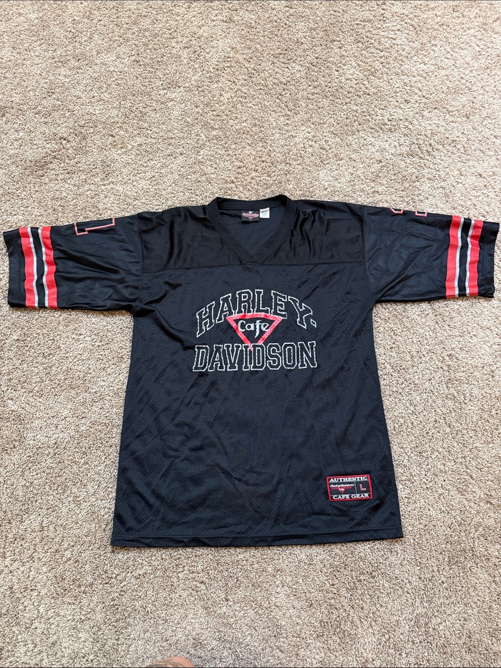 Harley-Davidson Cafe #1 Black Jersey with Red Stripe Accents Size Large